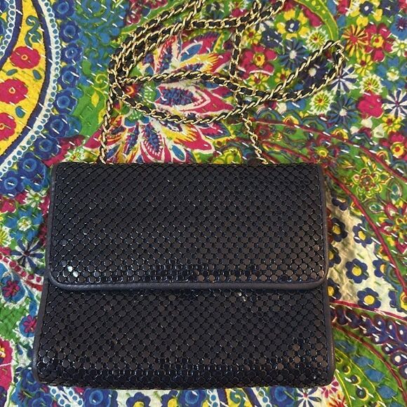 Vintage Whiting and Davis navy mesh bag with chain - Picture 1 of 9